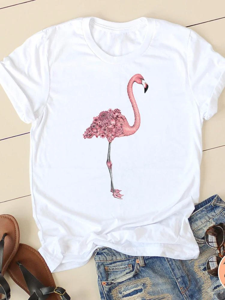 Graphic Tee T shirts Short Sleeve Ladies Casual Clothing Flamingo Beach 90s Trend Summer Women Fashion.jpg Q90 - Flim Flam Store