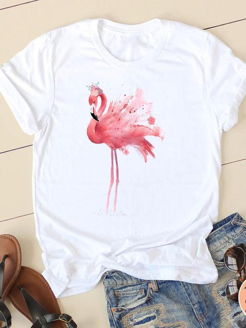 Graphic Tee T shirts Short Sleeve Ladies Casual Clothing Flamingo Beach 90s Trend Summer Women - Flim Flam Store
